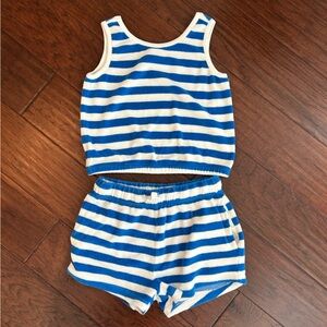Blue and White Striped Terrycloth Tank and Shorts Set